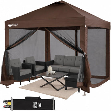 Gazebo 10x10 Pop Up Canopy with Mosquito Netting, Screen Tent with 4 Ropes, 8 Stakes