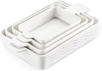 Casserole Dishes for Oven, Ceramic Dishes Set of 4, Porcelain Pan with Handles, Rectangular Lasagna Pan for , Wedding