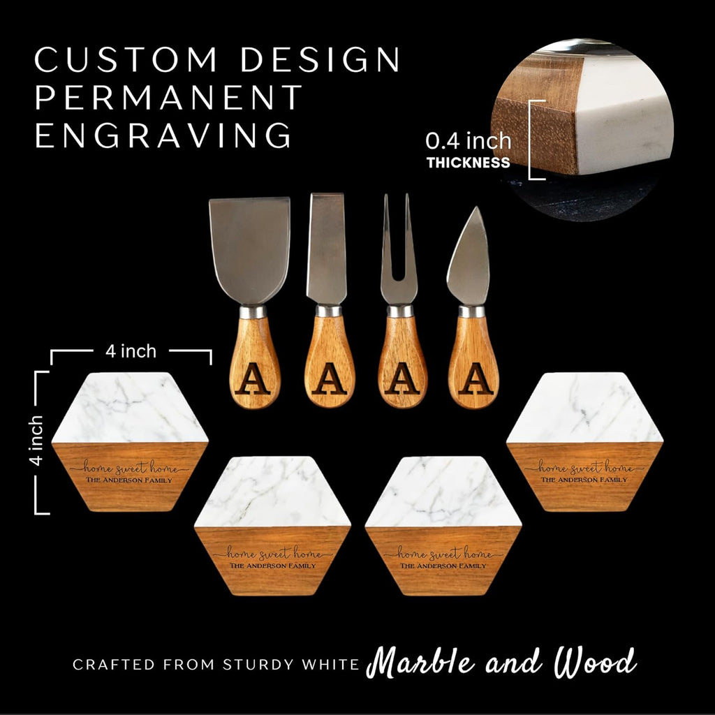 Personalized Housewarming Gifts, Custom Marble Charcuterie Cheese Board, Engraved House Warming Gifts New Home - Gift