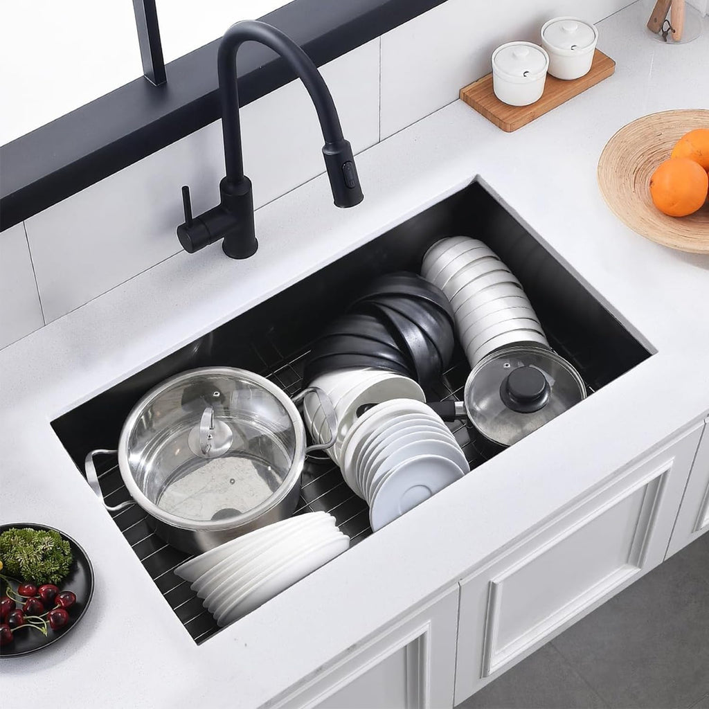 32 Inch Nano Black Undermount Kitchen Sink Stainless Steel Deep Single Bowl, 32"x18" Gunmetal Black 16-Gauge Zero