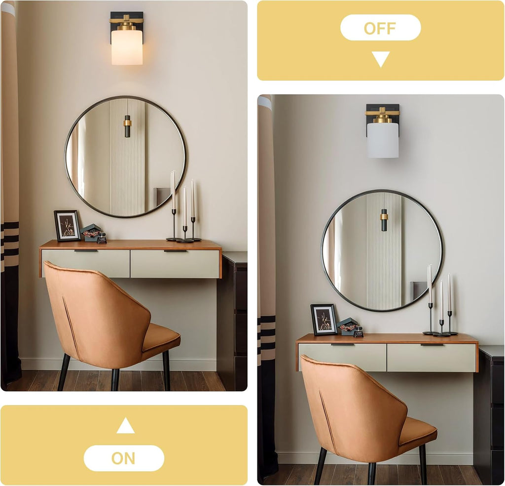 Bathroom Light Fixtures Over Mirror, Vanity Lights Wall Sconces with Milky White Glass Shades, E26 Socket (Bulbs Not
