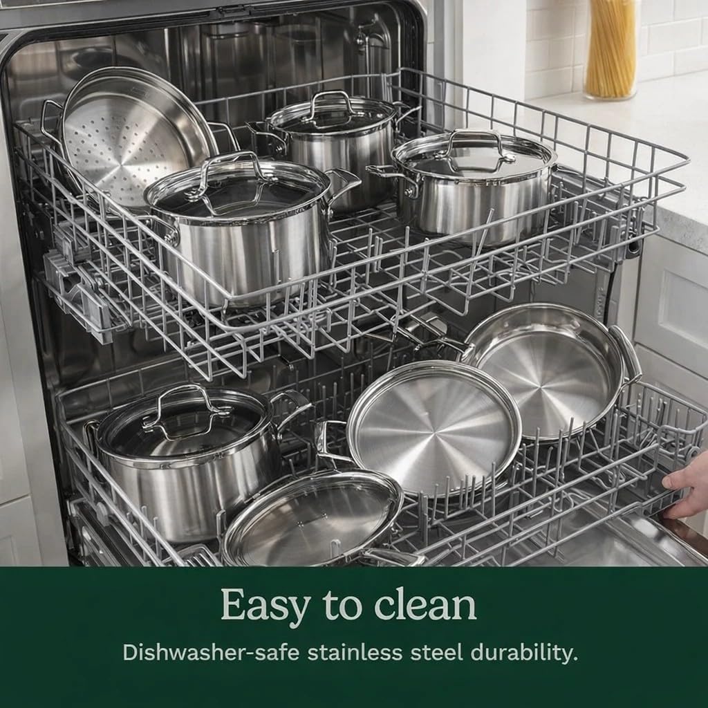 Stainless Steel Pots and Pans Set, Induction Compatible, 12 pc | 12-pc stainless steel cookware set with saucepans