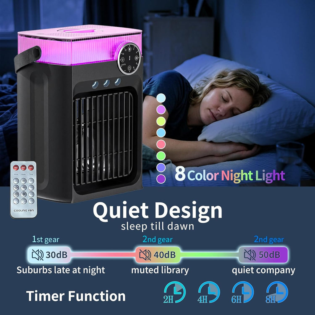 Portable Air Conditioner with Remote Control,1200ml Evaporative USB Mini Air Cooler Conditioner RGB 8 LEDs
