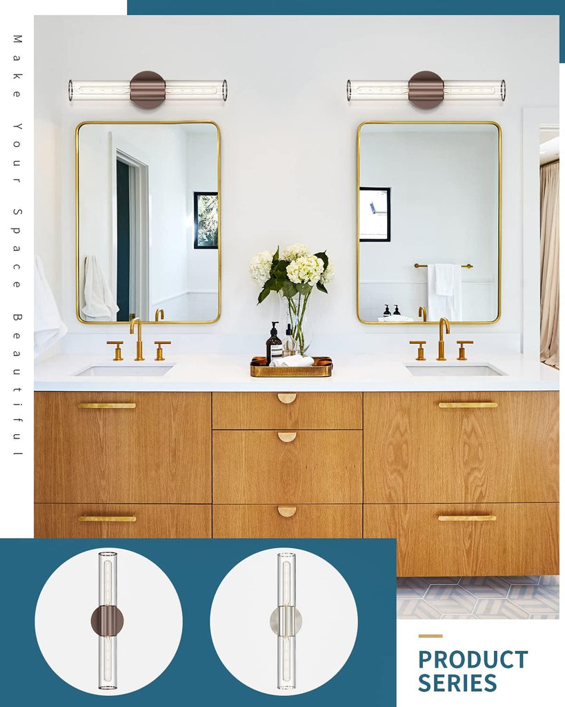 Bathroom Vanity Light Fixture, 2-Light Oil Rubbed Bronze Wall Sconce Lighting Fixture with Clear Glass, Indoor E26