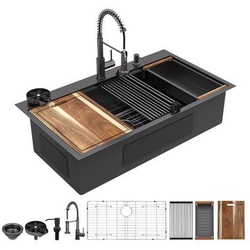 39"x22" Gunmetal Black Drop Sink Ledge Workstation
