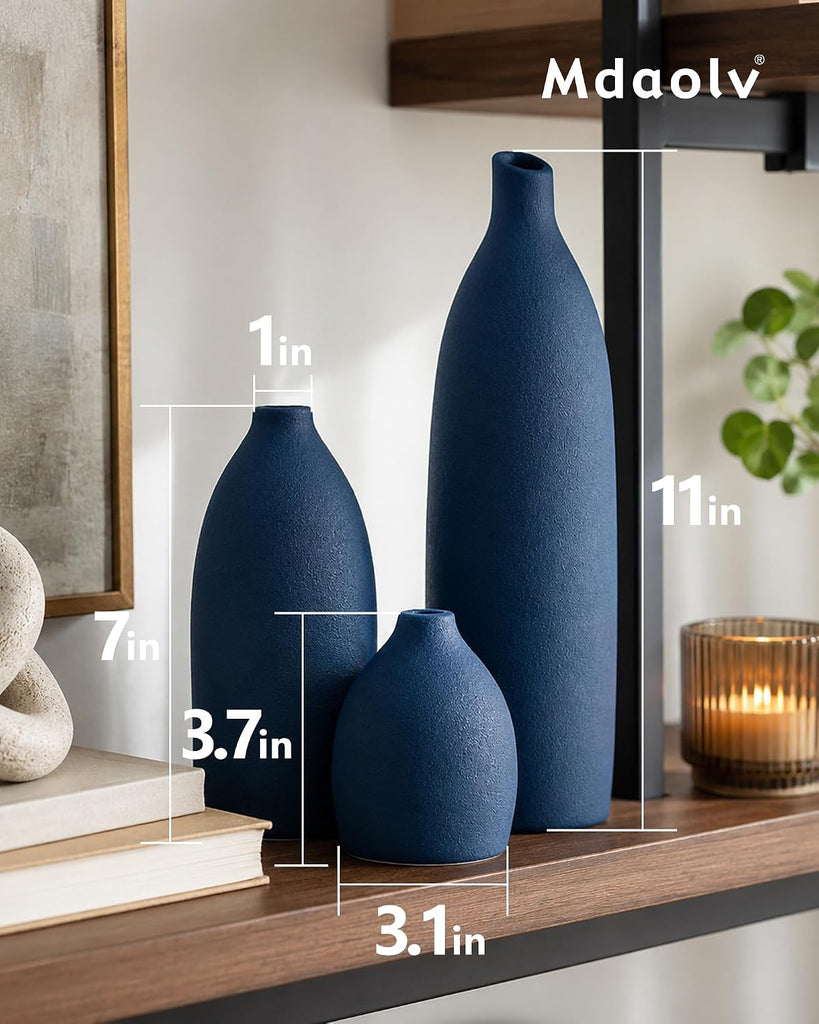 Matte Blue Vase Set Navy Blue Decor Coastal Decor Vases