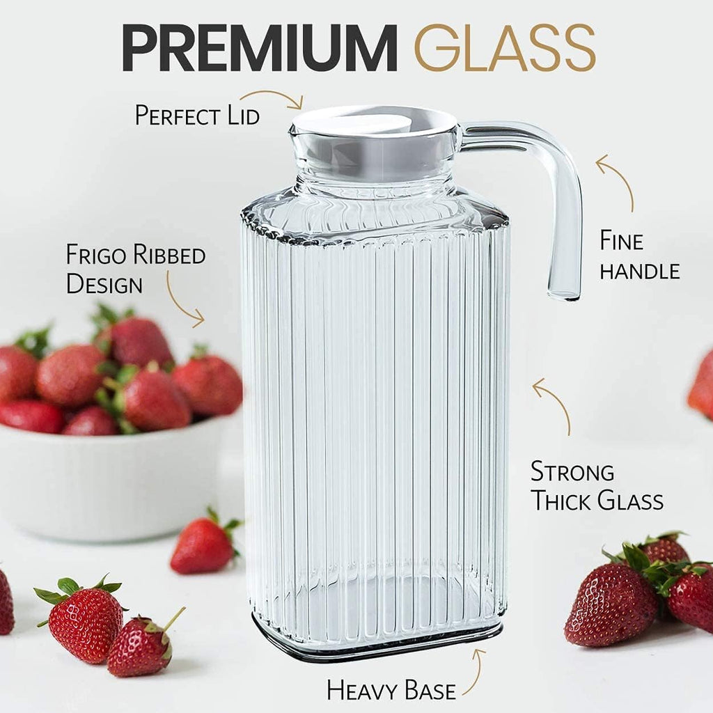 Fridge Pitcher - 60 OZ. Glass Water Fridge Pitcher with Lid By Practical and Easy to use Fridge Pitcher Great for