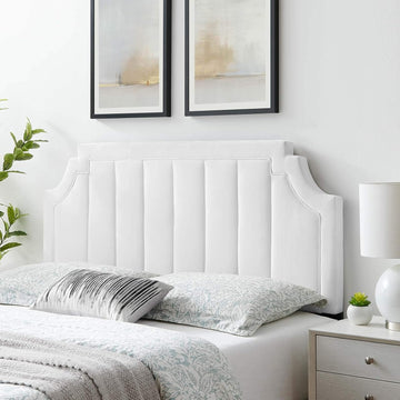 Channel Tufted Performance Velvet Full/Queen Headboard in White