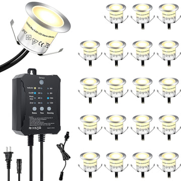 Dimmable LED Deck Lights with Timer and Photocell Sensor, 20 Pack 32mm Recessed Deck Lights Kit, IP67 Waterproof
