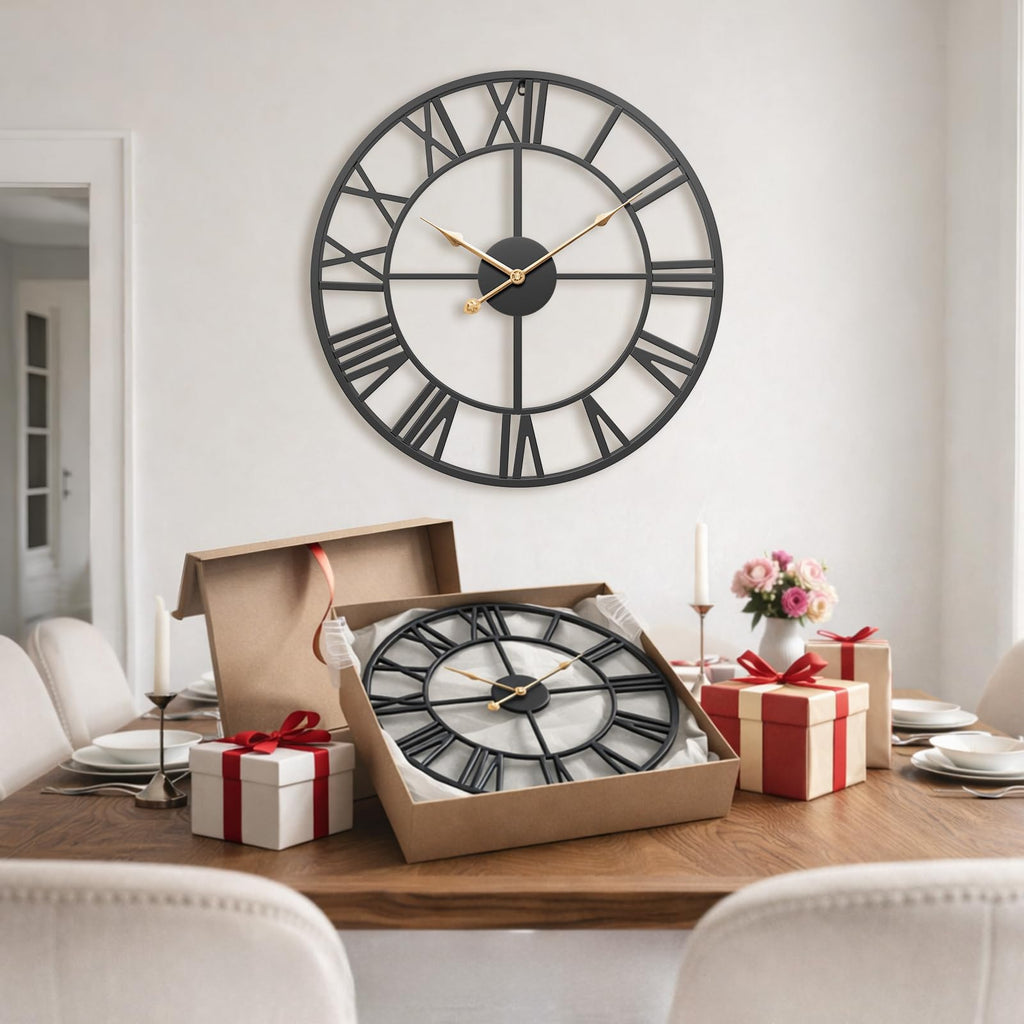 30 Inch Extra Giant Black Metal Roman Numeral Large Wall Clock