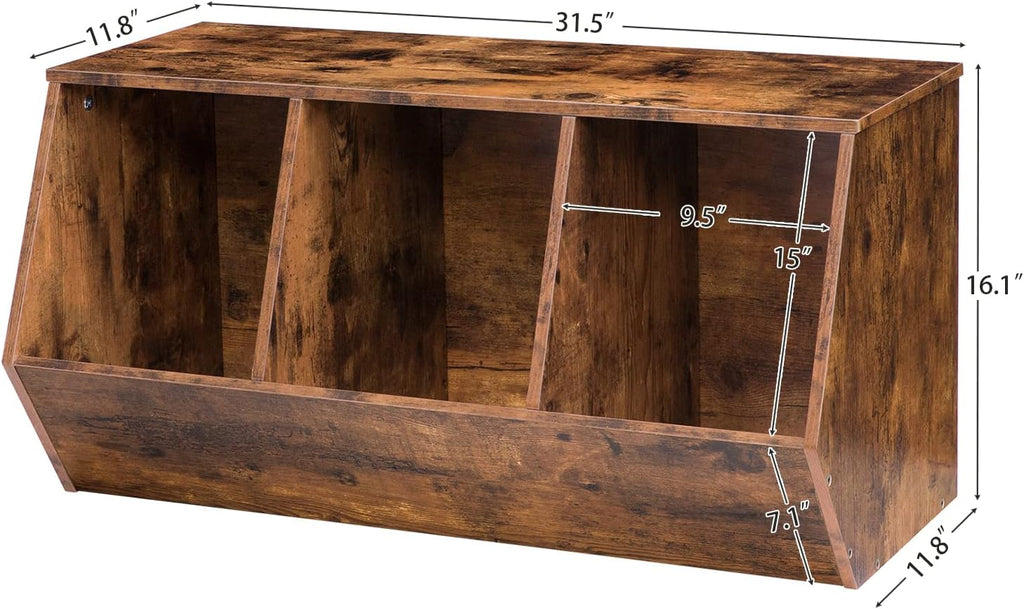 Toy Storage Cubby, Kids Bookshelf, Stackable 3-Bin Toy Storage Cabinet, Bookcase Footboard, Children's Toy Shelf