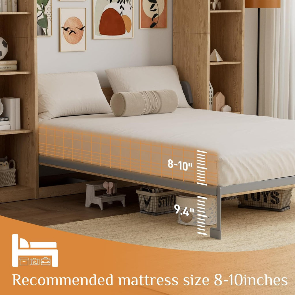 Queen Murphy Bed with 2 Storage Cabinet, Farmhouse Wood Hidden Foldable Wall Bed Frame, Space Saving Beds with
