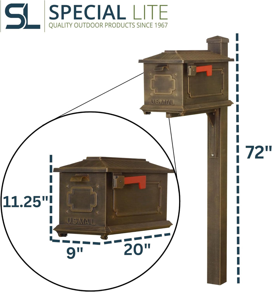 Kingston Curbside Mailbox with Wellington Post - Copper Aluminum Mailbox with Post