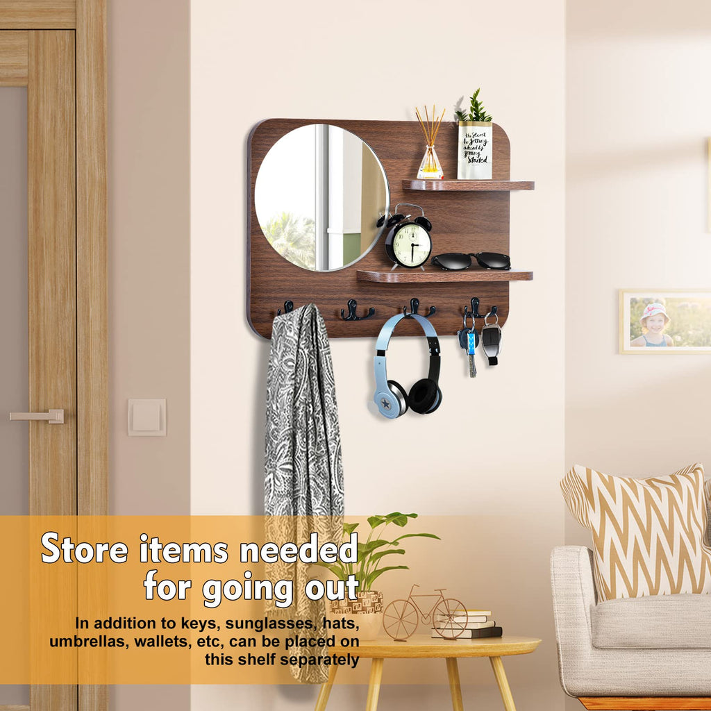 Coat Rack Wall Mount with Shelf & Mirror Decorative Entryway Hook