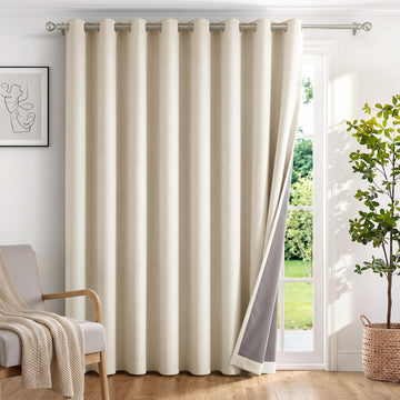 Extra Wide 100% Blackout Linen Curtains for Sliding Door 90 Inch Long