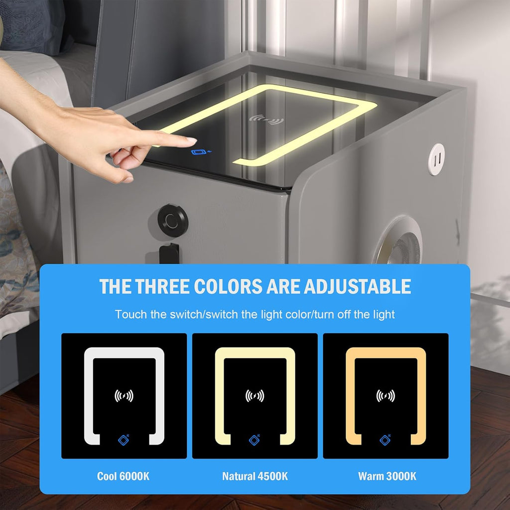 Smart Nightstand with Fingerprint Lock Drawer, Nightstand with Wireless Charging, Night Stand with 2 Drawers, 2 USB