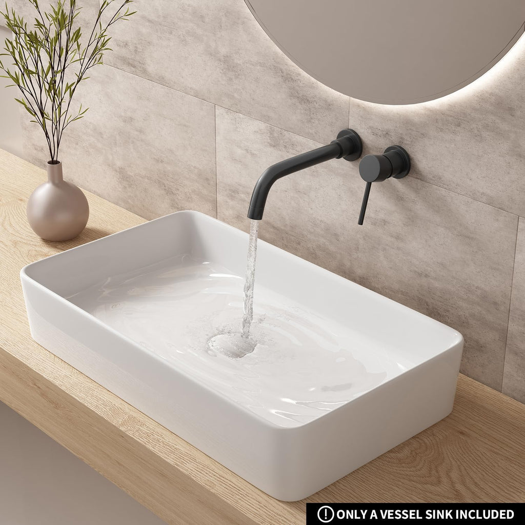 Rectangle Vessel Sinks for Bathrooms: 24 Inch Large Bathroom Vessel Sink, Modern White Porcelain Bathroom Sink
