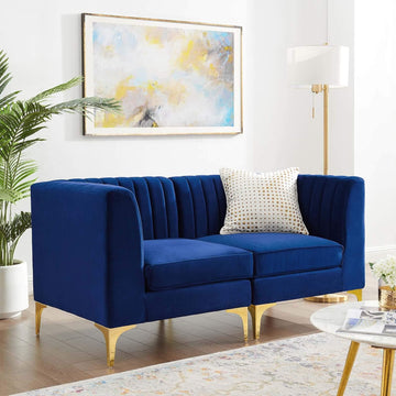 EEI-4346-NAV Triumph Channel Tufted Performance Velvet Loveseat, Navy