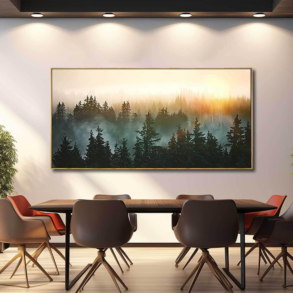 Large Foggy Forest Canvas Wall Art Landscape Mountain Painting Framed Wall Art Living Room Kitchen Office