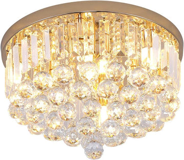 Mini Crystal Chandelier Ceiling Light,Flush Mount Modern Round K9 Crystal Raindrop Ceiling Lighting Fixture for