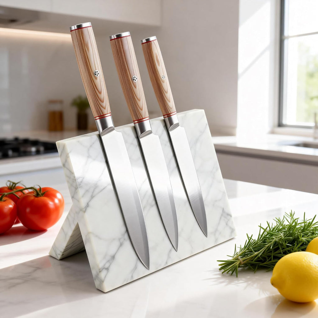 Home Kitchen Marble Countertop Magnetic Knife Holder, White | Strong Enhanced Magnets
