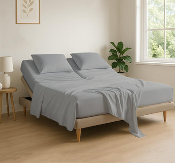 4 Piece Flex Head King Sheets, 34" Split Top, Egyptian Cotton, Light Grey
