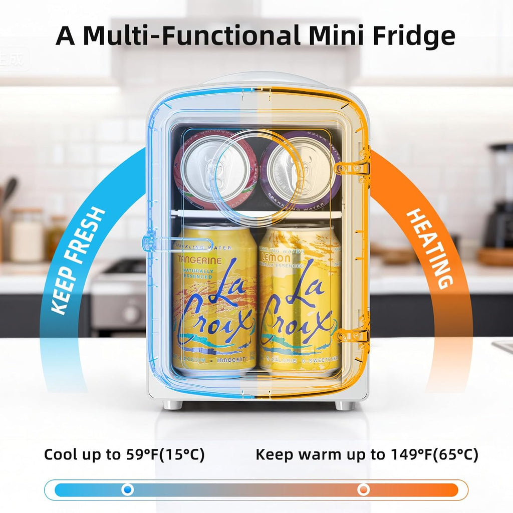 Compact Mini Fridge, 4L Capacity/6 Cans Portable Cooler and Warmer Compact Refrigerator, for Bedroom,Car,Office and