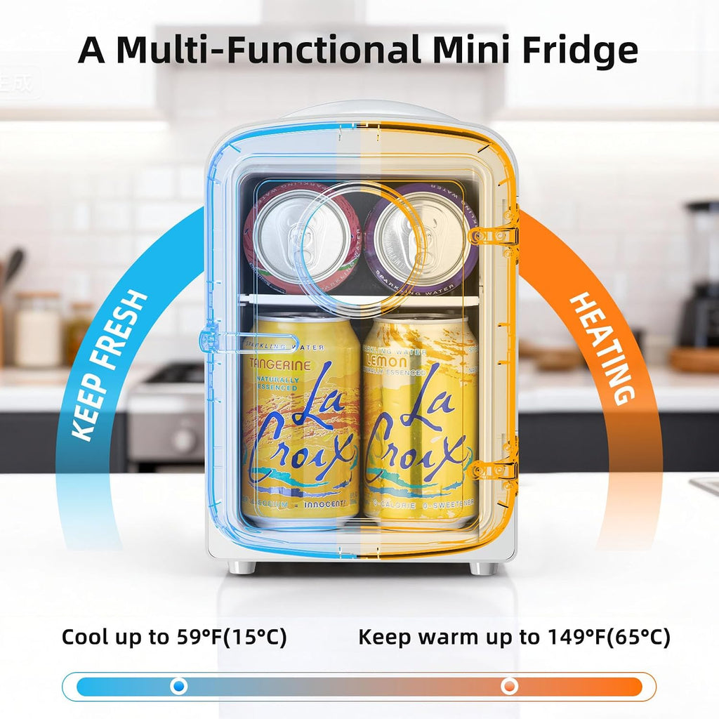 Mini Fridge, 4L Capacity/6 Cans Portable Cooler and Warmer Compact Refrigerator, for Bedroom,Car,Office and Dorm