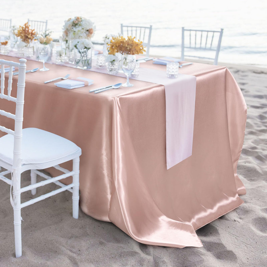 2 Pack Satin Rectangular Tablecloth, 102 x 58 Inches, Rose Gold