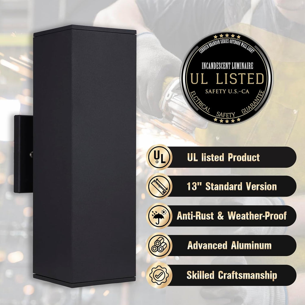 Aluminum Modern Outdoor Wall Light, Exterior Outdoor Wall Sconce Up Down Light Fixtures Matte Black [UL Listed]