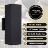 Aluminum Modern Outdoor Wall Light, Exterior Outdoor Wall Sconce Up Down Light Fixtures Matte Black [UL Listed]
