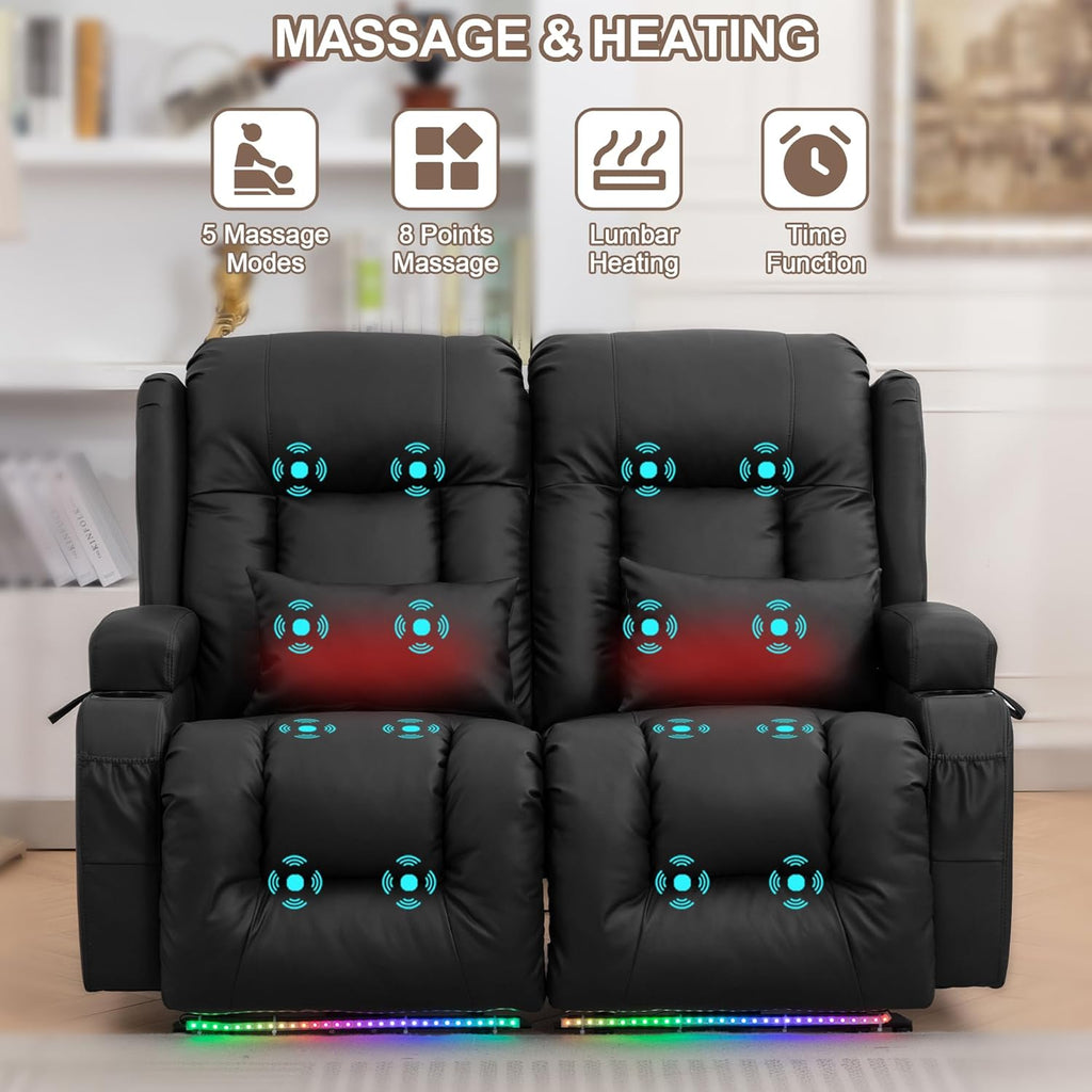 Power Loveseat Recliner Sofa - Home Theater Seating with Massage & Heat Faux Leather RV Recliner Loveseat Sofa