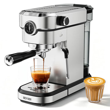 20 Bar Compact Espresso Machine with Pressure Gauge, Stainless Steel Espresso Maker with Milk Frother, Coffee Machine