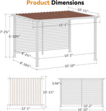Modern Shade Open Sky 10'x12' Pergola Cabana, Modern Outdoor Pergola with White Privacy Curtains & Back Privacy Wall