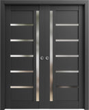 Quadro 4088 | Interior French Double Pocket Doors with Frosted Glass, MDF, 48x80, Black, Modern Styl