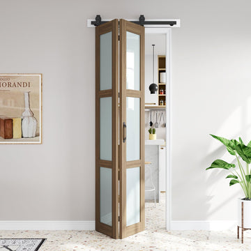 Frosted Glass Bifold Barn Doors 36X96(Double 18x96), Bifod Door