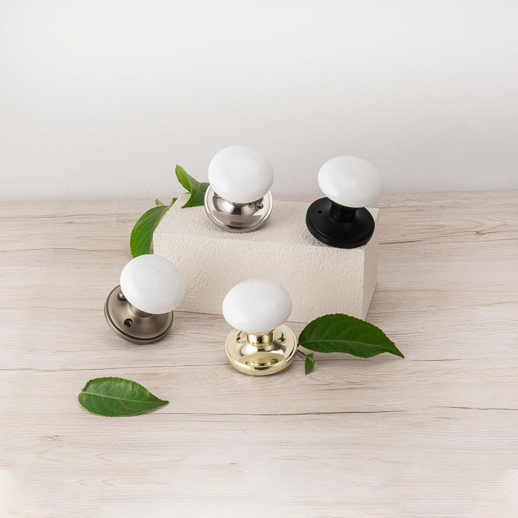 White Door Knobs, Waterproof and Easy Clean Door Knobs Interior, Anti-Scratch Gold Porcelain Door Handles