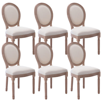 French Country Set of 6, Vintage Louis Chairs with Curved Backrest and Beautifully Carved Solid Wood Frame, Farmhouse