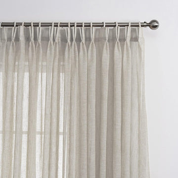 Sheer Curtains, Faux Linen Double Pleated Window Sheer Curtains Panels Drapery for Home, Hotel, Office