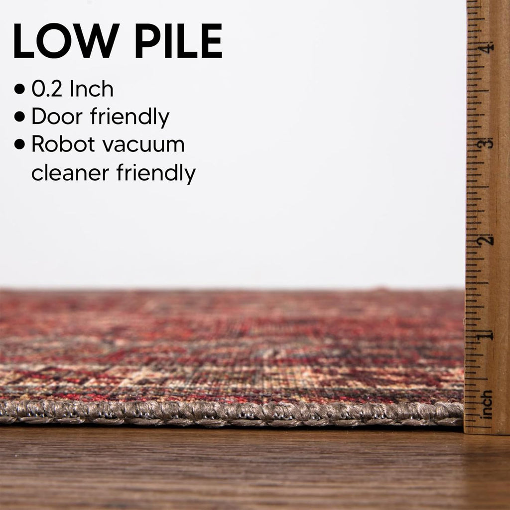Vintage Washable Runner Rug, Non-Slip Low Pile, 2x7