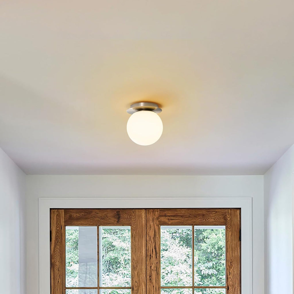 Nickel Globe Wall Sconce,Single Light with Milk Glass Shade | 6" Minimalist Spherical Vanity Sconces,Contemporary