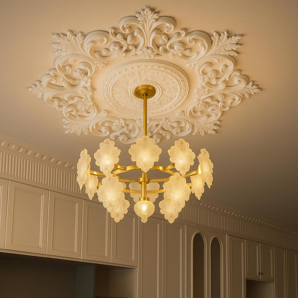 35.4'' Large PU Ceiling Medallion Combination Decorative 2.36'' ID French Style Chandelier Base Ceiling Medallion for Light Fixtures Victorian Rosette Light Covers for Chandeliers(Elegant)