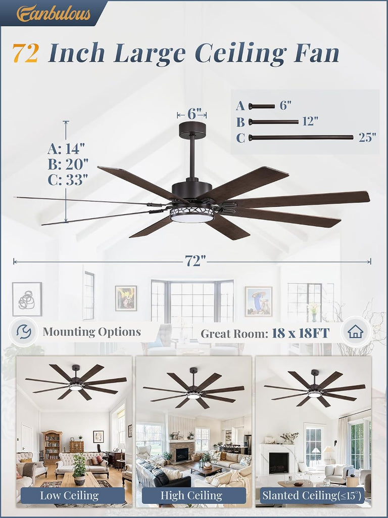 72" Ceiling Fan with LED Light and Remote - Oil Rubbed Bronze