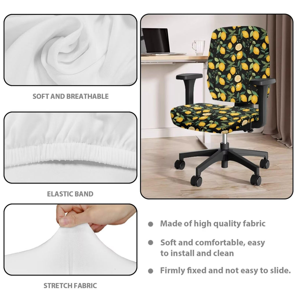 Lemon Leaf Print Office Computer Chair Covers, Split Stretchable Seat Cover Removable & Washable Rotating Chair