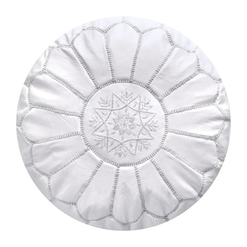 Premium Pouf - Handmade - Delivered Stuffed - Ottoman, Footstool, Floor Cushion (White)