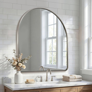 Brushed Nickel Arched Mirror, 30x30'' Arch Wall Mirror, Arch Bathroom Mirror Rustproof Metal Frame 1'' Deep Set Wall
