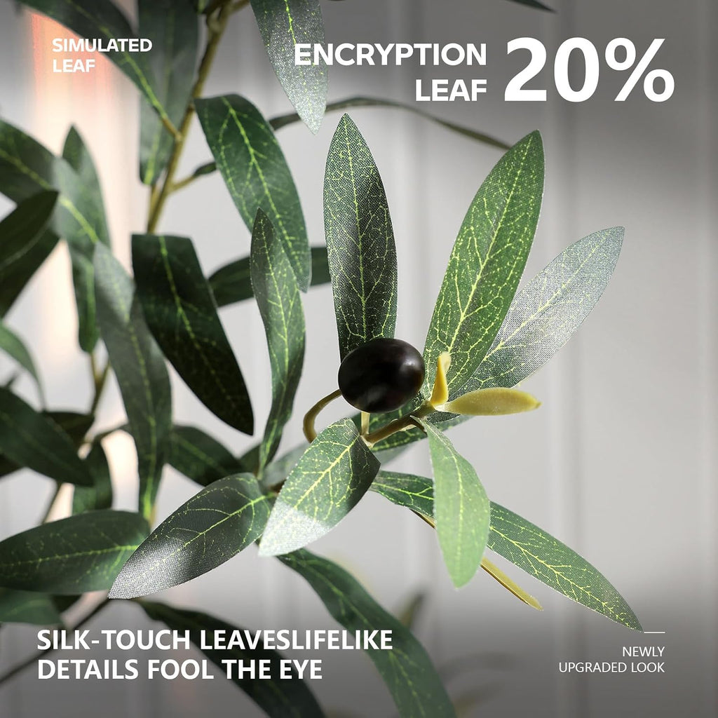 Artificial Olive Tree 7FT Faux Plant Home Decor - Large White Pot with Lifelike Silk Leaves, UV Resistant & No
