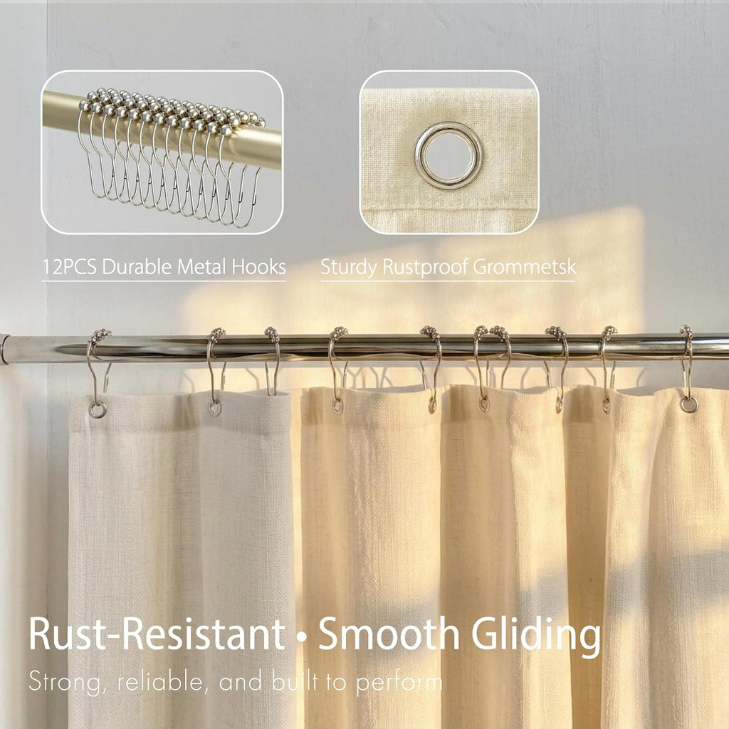 Linen Shower Curtains - Farmhouse & Bohemian Shower Curtains, Neutral Textured 1:2 Ruffled Shower Curtain, Spa-Like