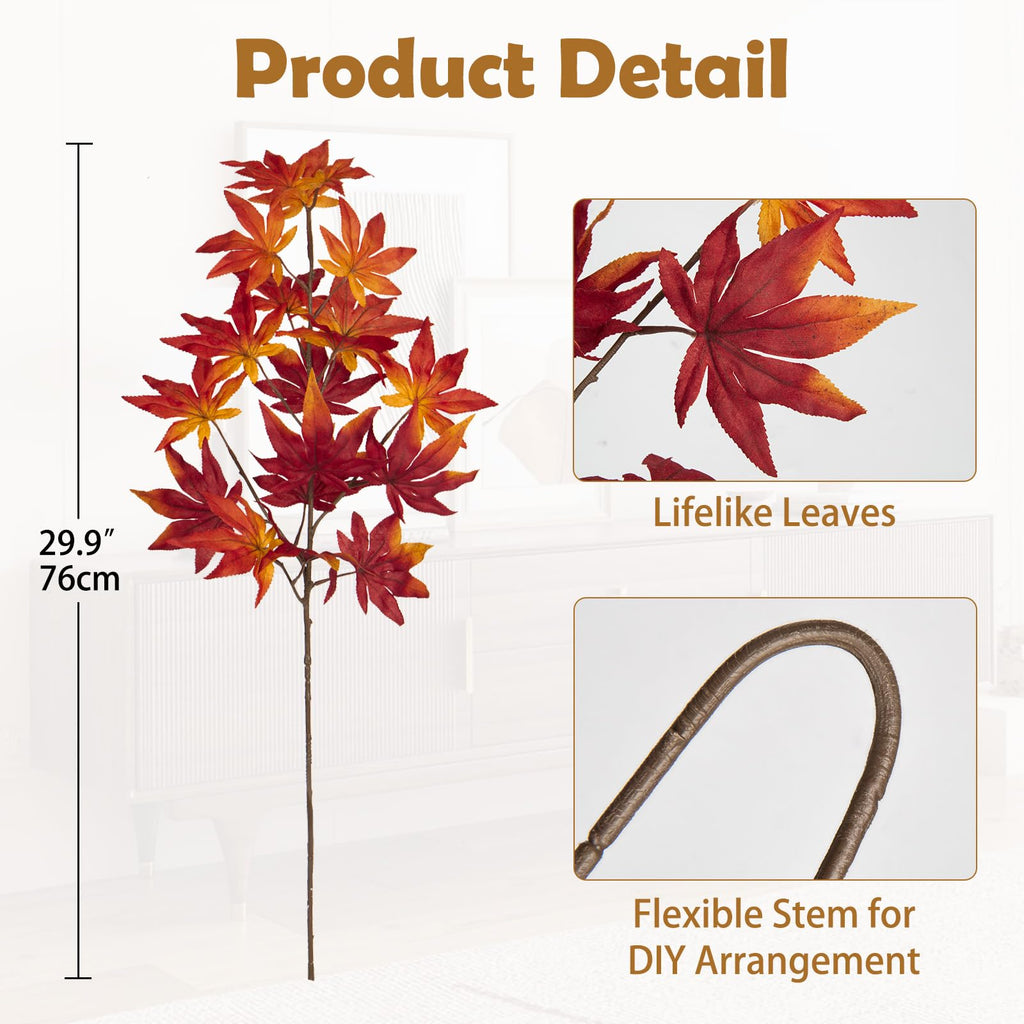 30 inch Artificial Maple Leaves Fake Maple Leaf Faux Fall Stem for Vase Fall Branches Floral Arrangement Autumn