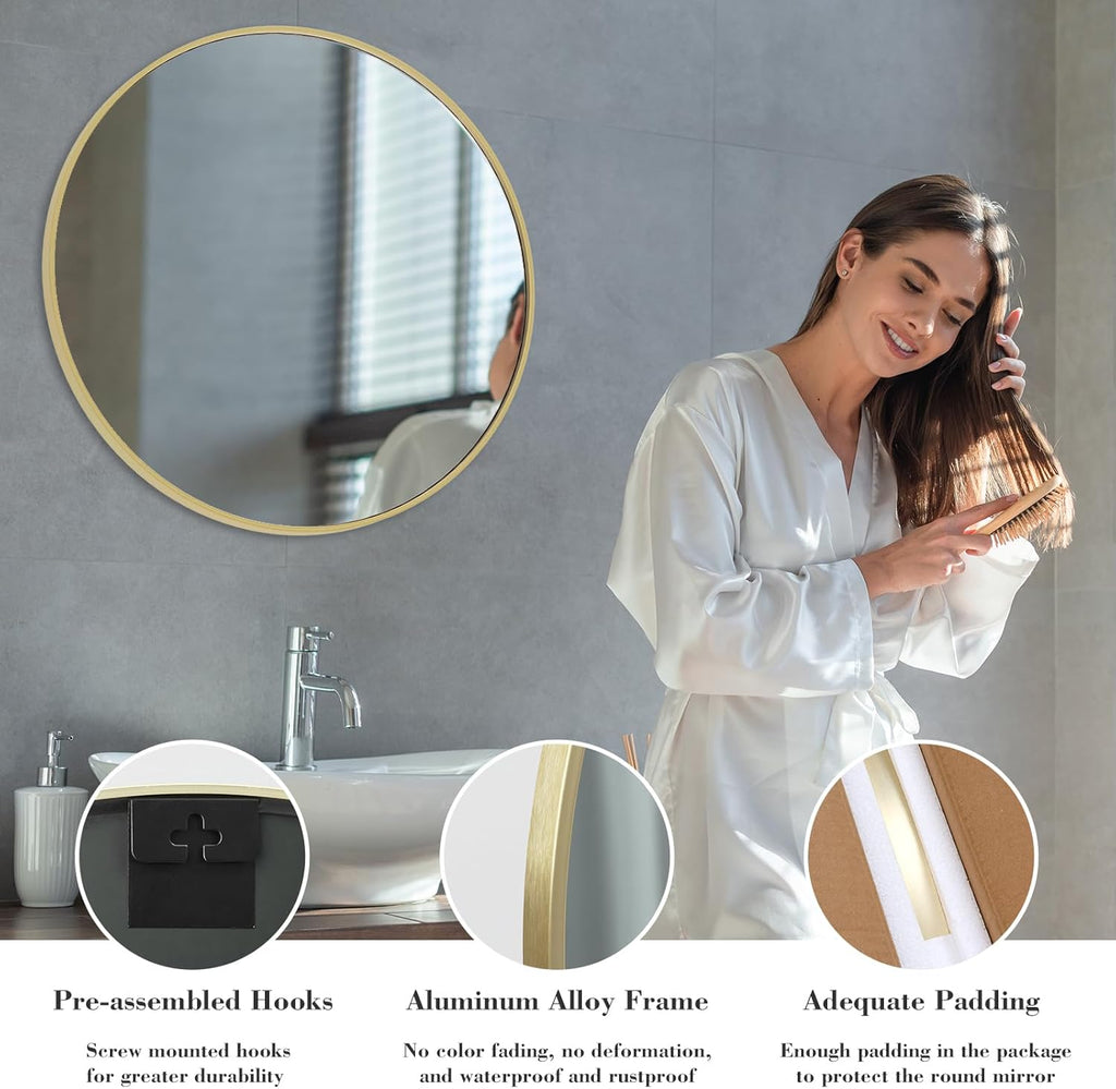Gold Round Wall Mirror 30 Inch, Bathroom Mirrors for Over Sink, Wall Decor , Vanity